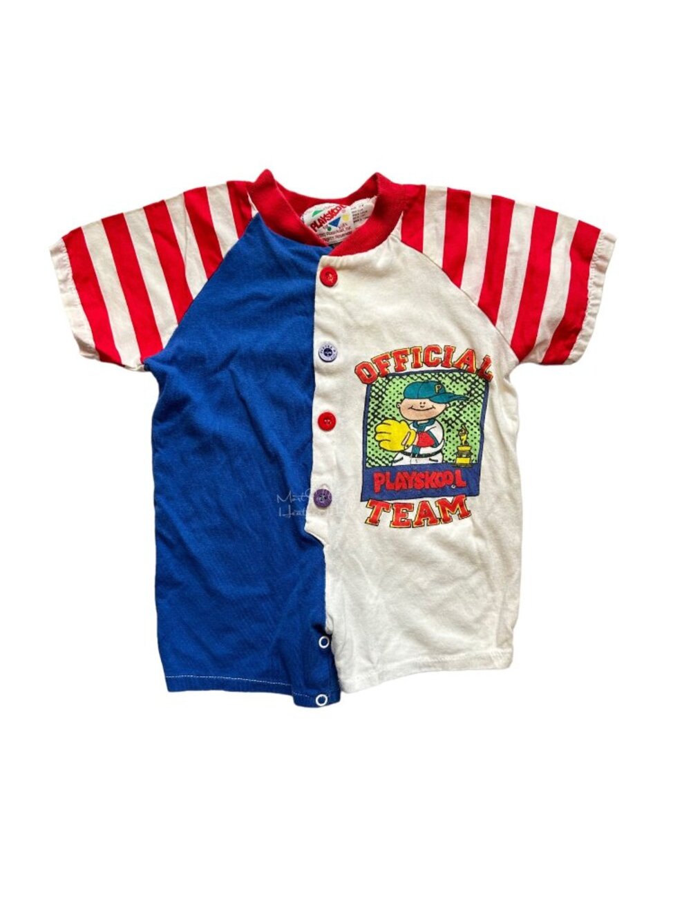 Vintage 1989 Playskool Baby Romper Official Team Red White & Blue Striped 12M